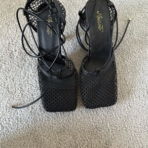 Black Mesh Lace-Up Heels